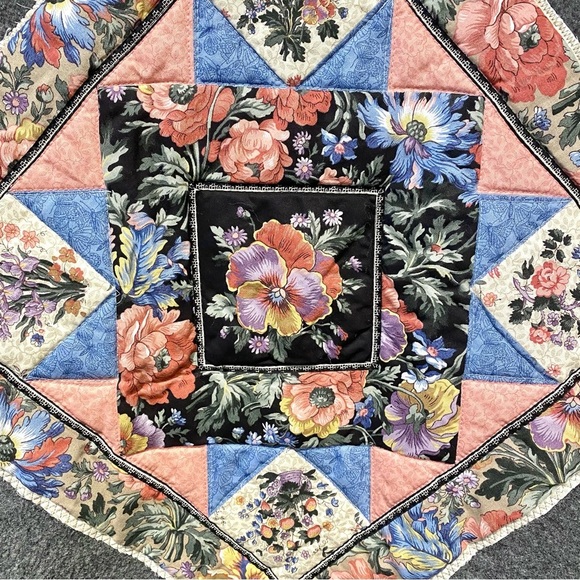 Upcycled quilted FOLK back detailing boho wool vintage jacket w farmhouse vibe - Picture 6 of 12